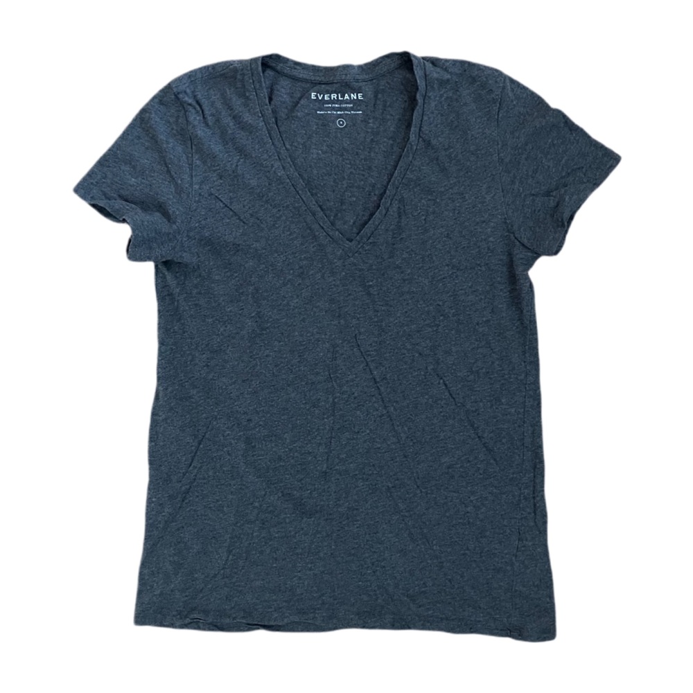 Everlane Pima Cotton V-Neck Womens Size S Heather Charcoal Gray